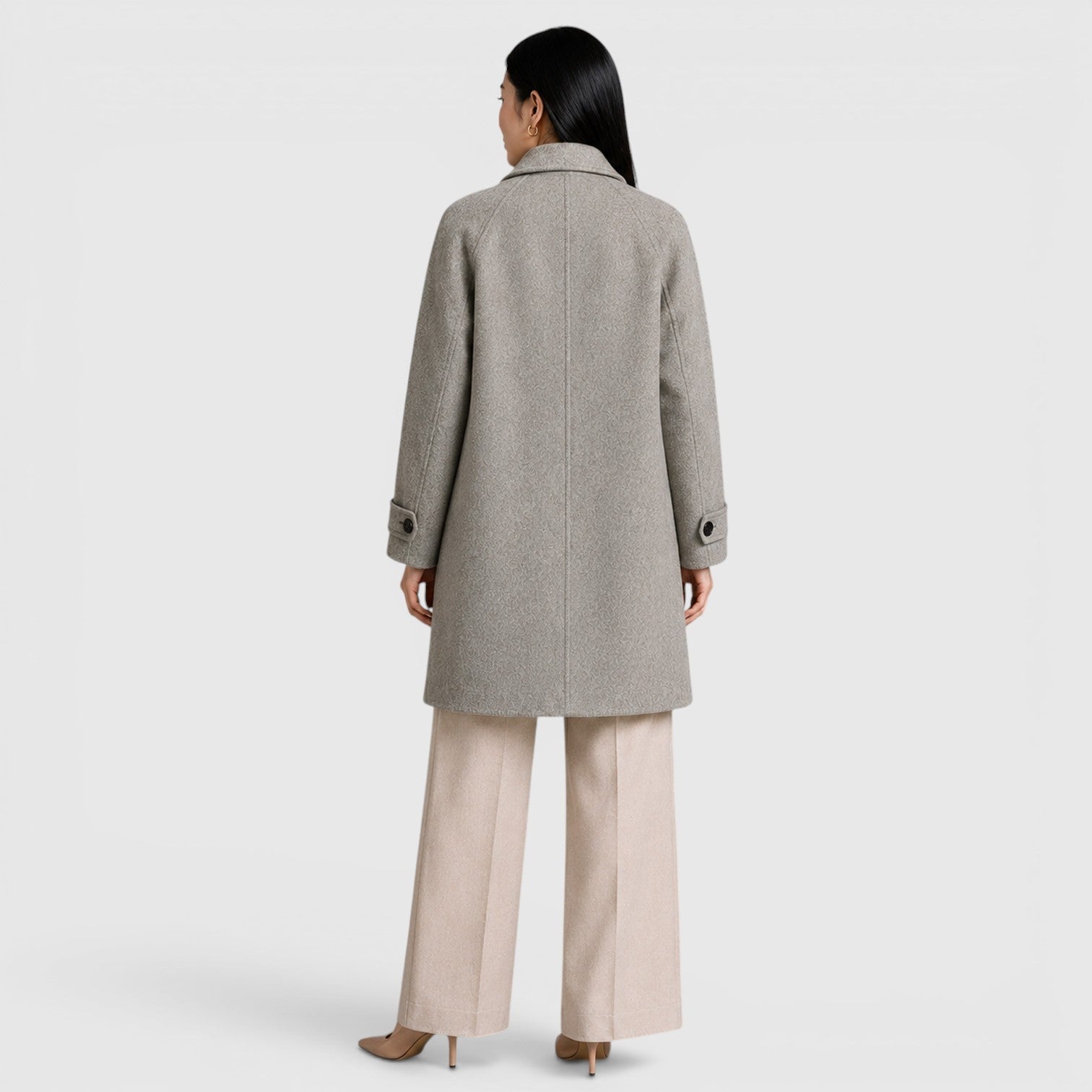 Alternate product view 11 of women's Long Coat with single-breasted lapel design.