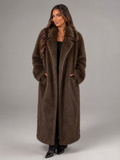 Women's Long Faux Fur Coat with Collared Design, view 1 of 10