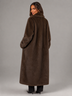 Women's Long Faux Fur Coat with Collared Design, view 2 of 10