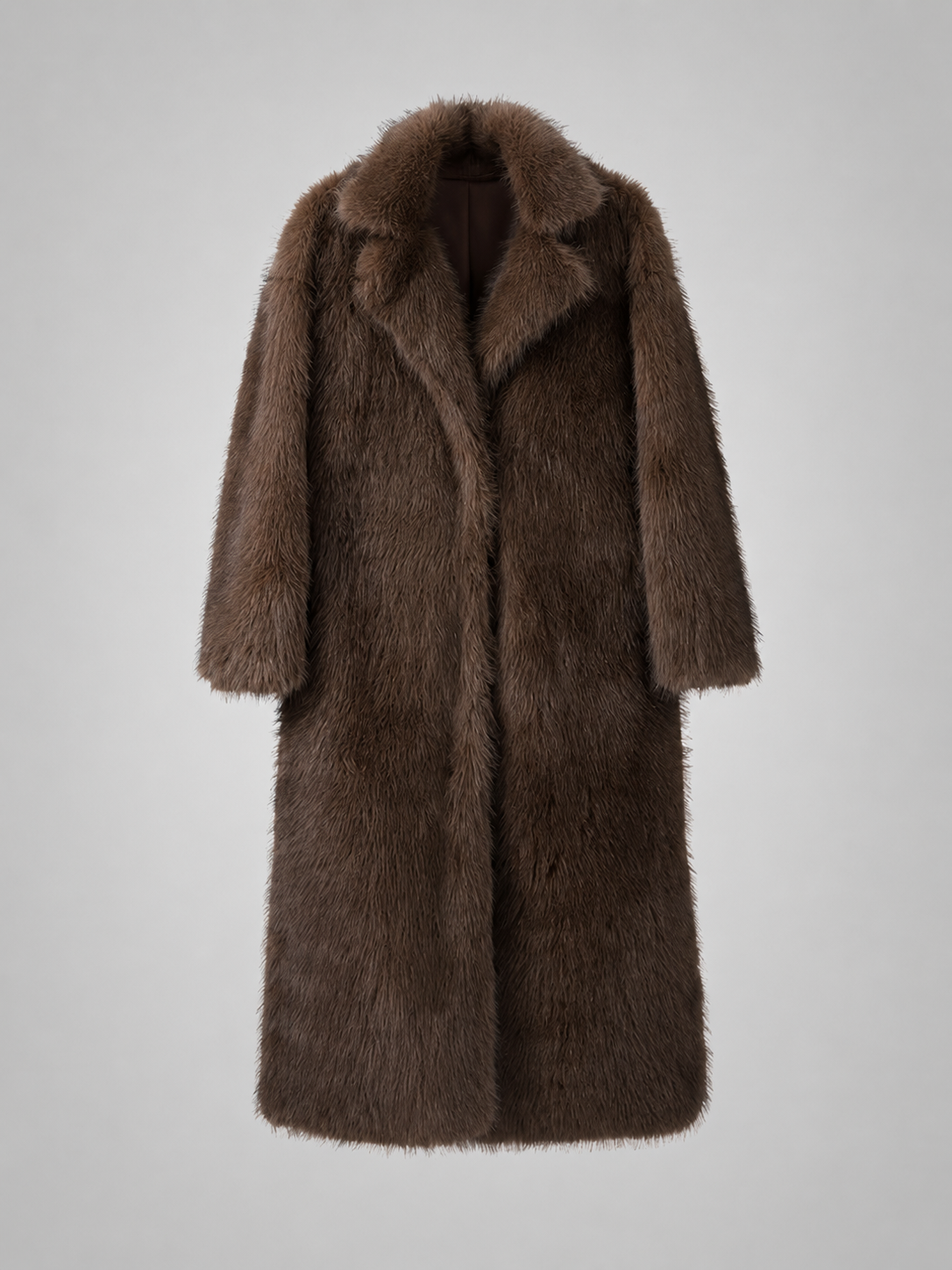 Women's Long Faux Fur Coat with Collared Design, view 4 of 10
