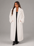 Women's Long Faux Fur Coat with Collared Design, view 6 of 10