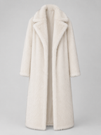 Women's Long Faux Fur Coat with Collared Design, view 9 of 10