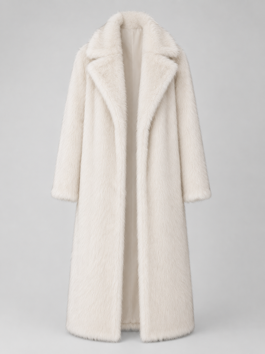 Women's Long Faux Fur Coat with Collared Design, view 9 of 10