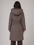Women's long quilted puffer coat, faux fur collar – product image 2