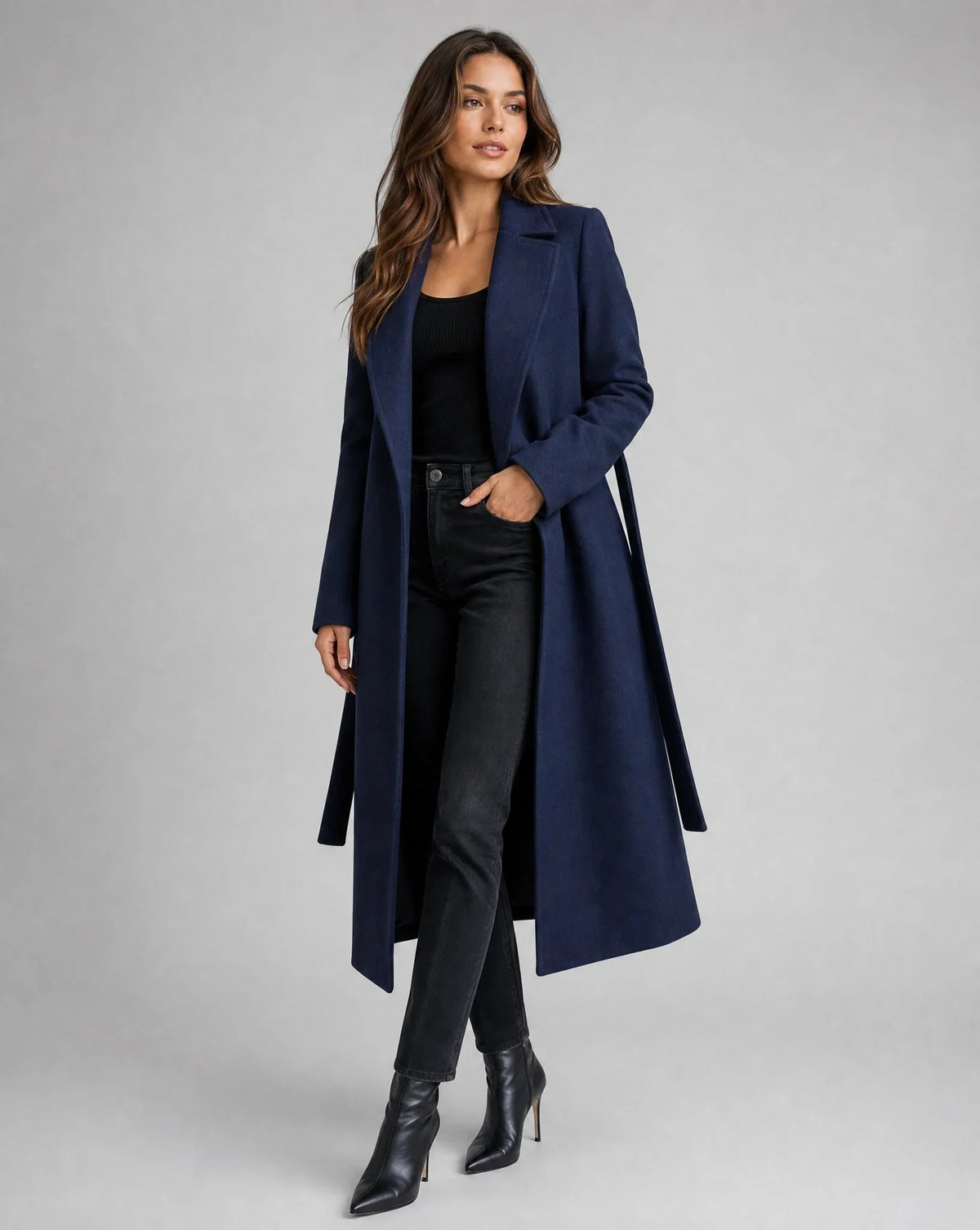Women's Longline Trench Coat with Belted Tailored Design, view 2 of 4