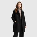 Women's Mid Length Coat with double-breasted lapel design.