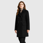 Alternate product view 2 of women's Mid Length Coat with double-breasted lapel design.