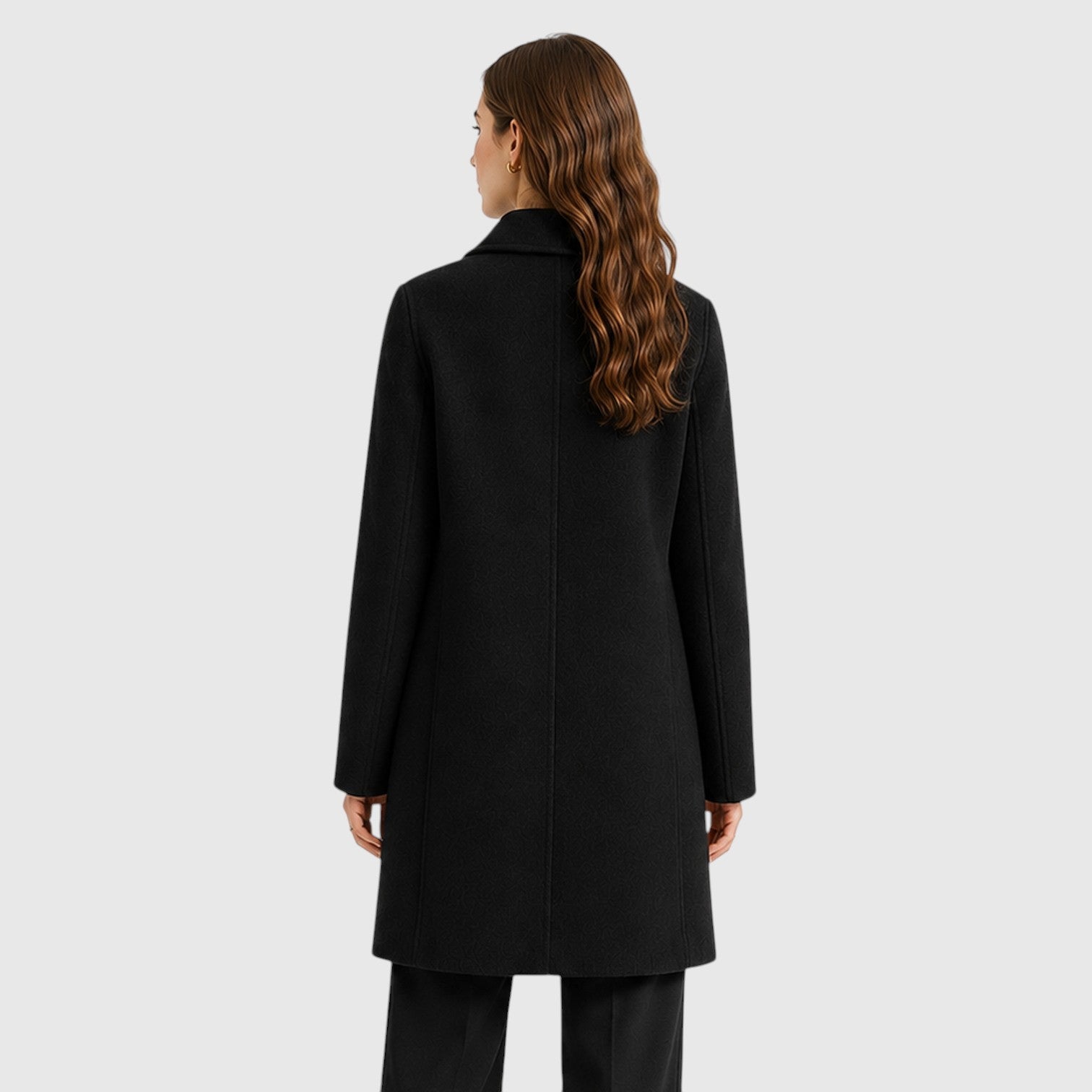 Alternate product view 3 of women's Mid Length Coat with double-breasted lapel design.