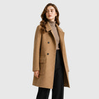Alternate product view 5 of women's Mid Length Coat with double-breasted lapel design.