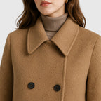 Alternate product view 7 of women's Mid Length Coat with double-breasted lapel design.