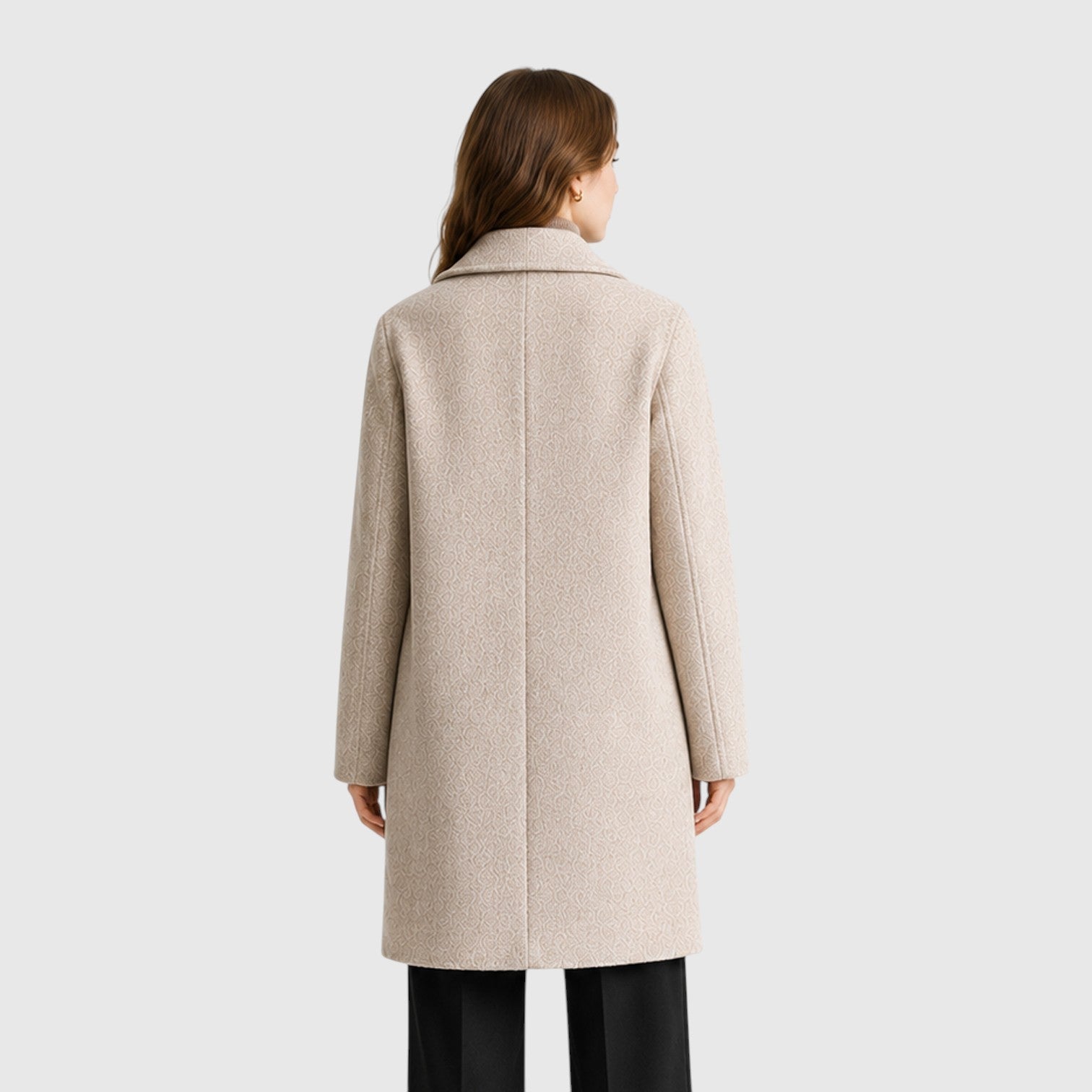 Alternate product view 10 of women's Mid Length Coat with double-breasted lapel design.