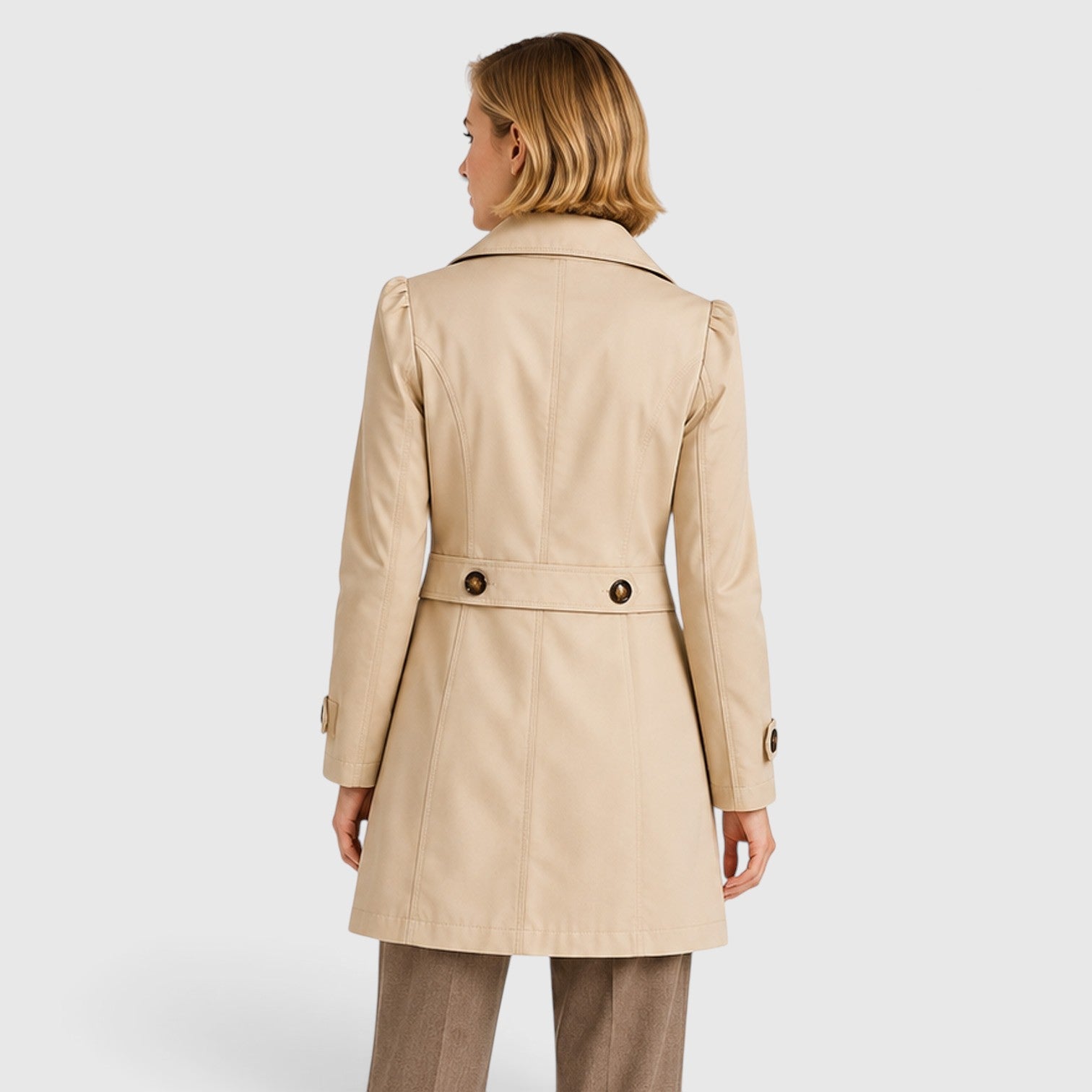 Alternate product view 3 of women's Mid Length Trench Coat with button front tailored.