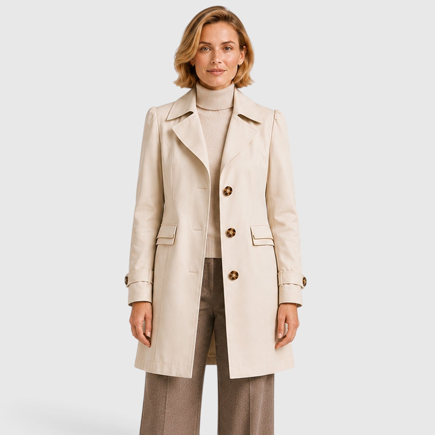 Alternate product view 9 of women's Mid Length Trench Coat with button front tailored.
