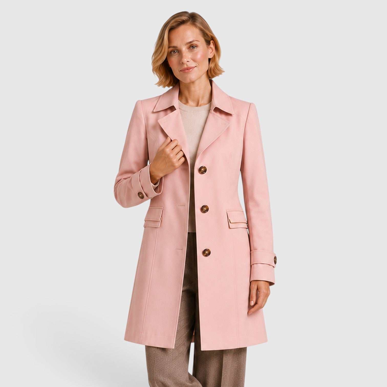 Alternate product view 13 of women's Mid Length Trench Coat with button front tailored.