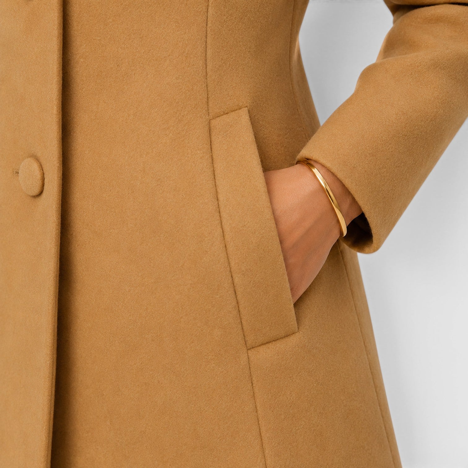 Alternate product view 4 of women's Mid Length Wool Coat Button Front with collarless.