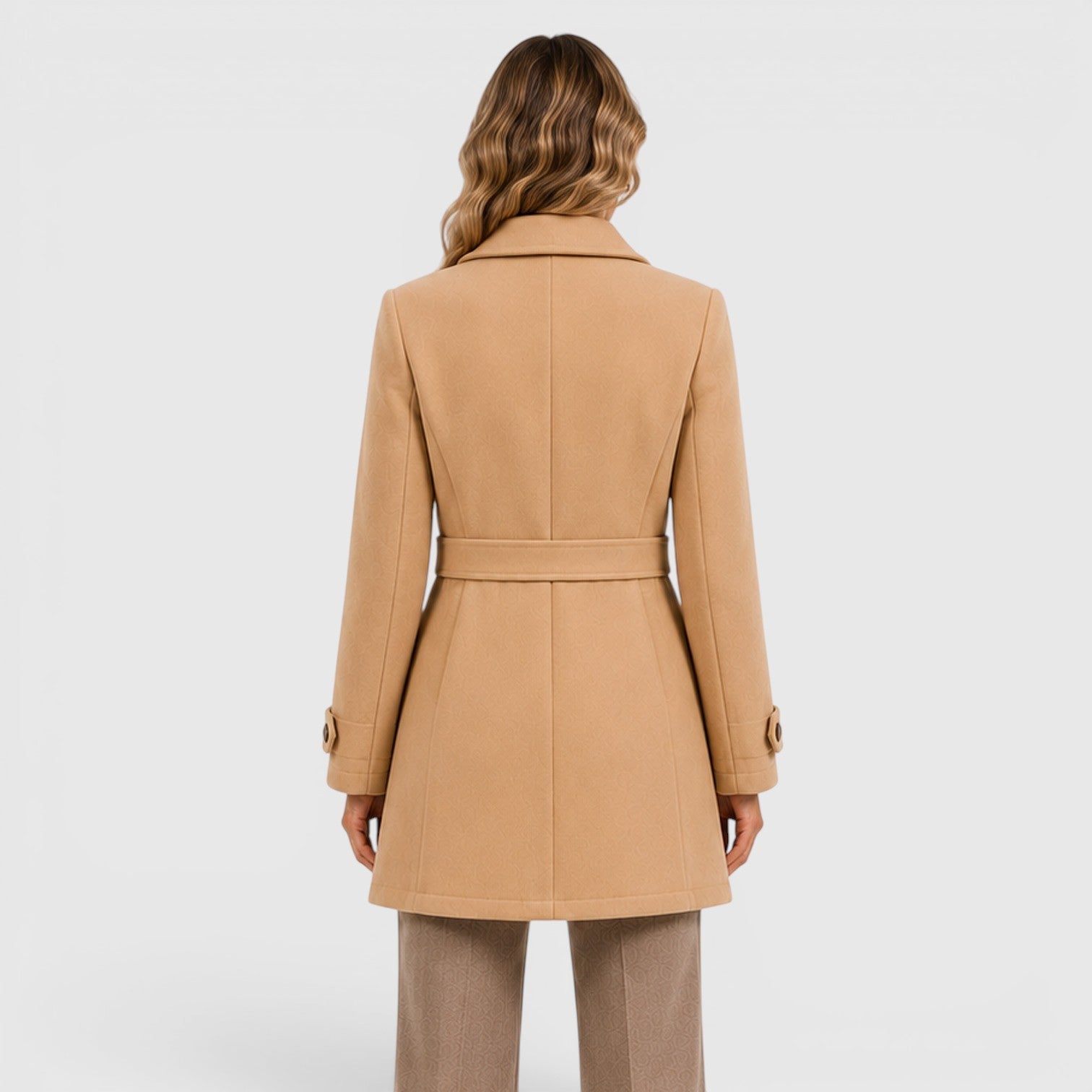 Alternate product view 2 of women's Mid Length Wool Coat with single-breasted collared.