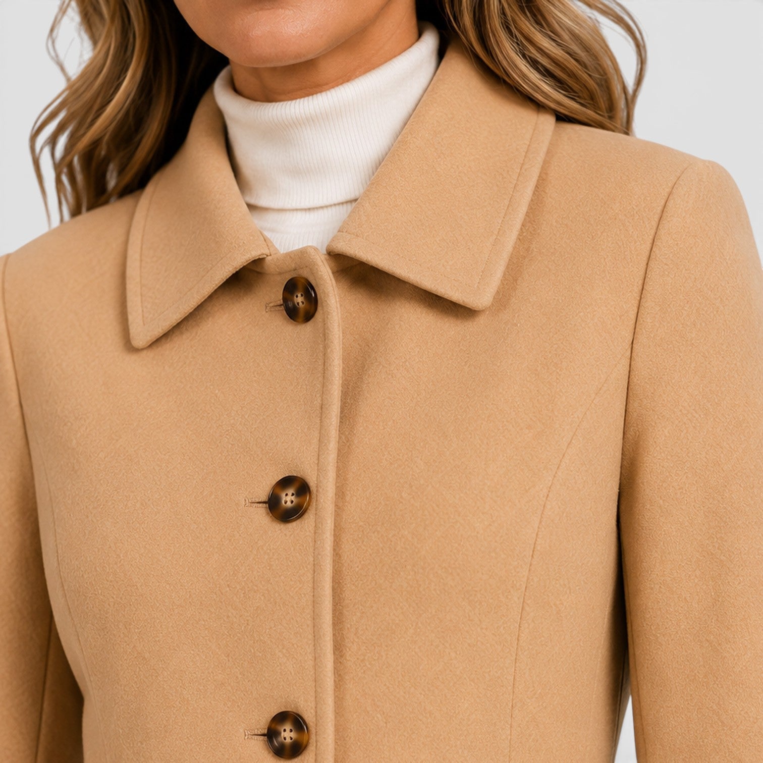 Alternate product view 3 of women's Mid Length Wool Coat with single-breasted collared.