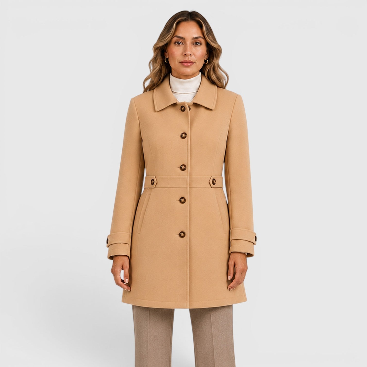 Alternate product view 4 of women's Mid Length Wool Coat with single-breasted collared.