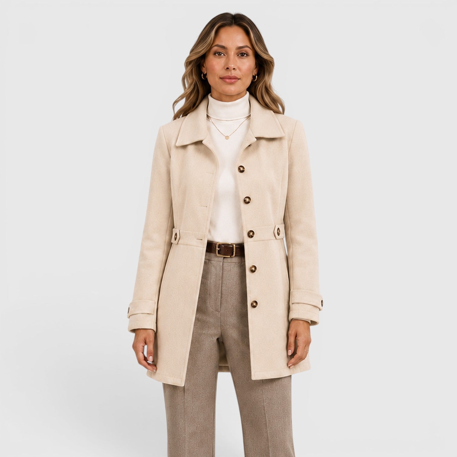 Alternate product view 5 of women's Mid Length Wool Coat with single-breasted collared.