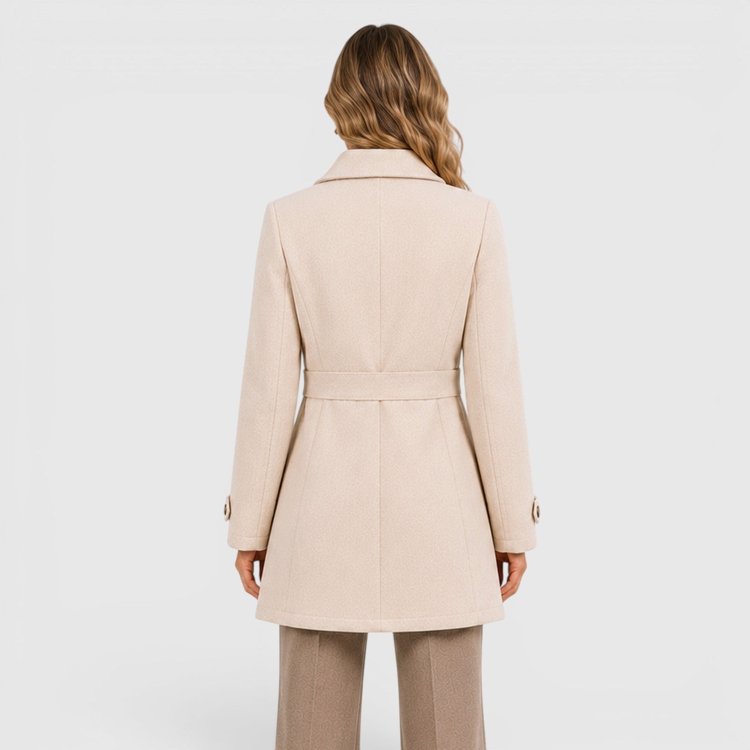 Alternate product view 6 of women's Mid Length Wool Coat with single-breasted collared.