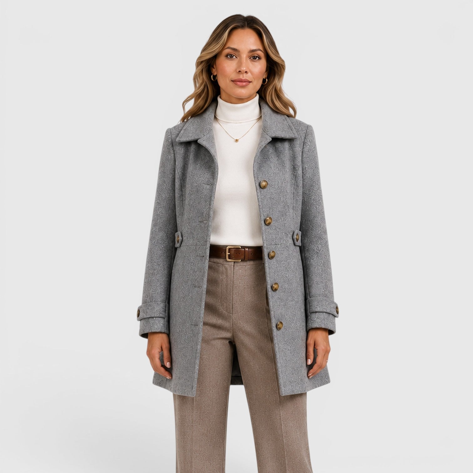 Alternate product view 11 of women's Mid Length Wool Coat with single-breasted collared.