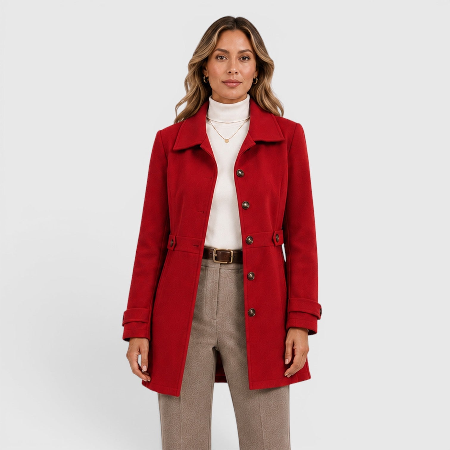 Alternate product view 14 of women's Mid Length Wool Coat with single-breasted collared.
