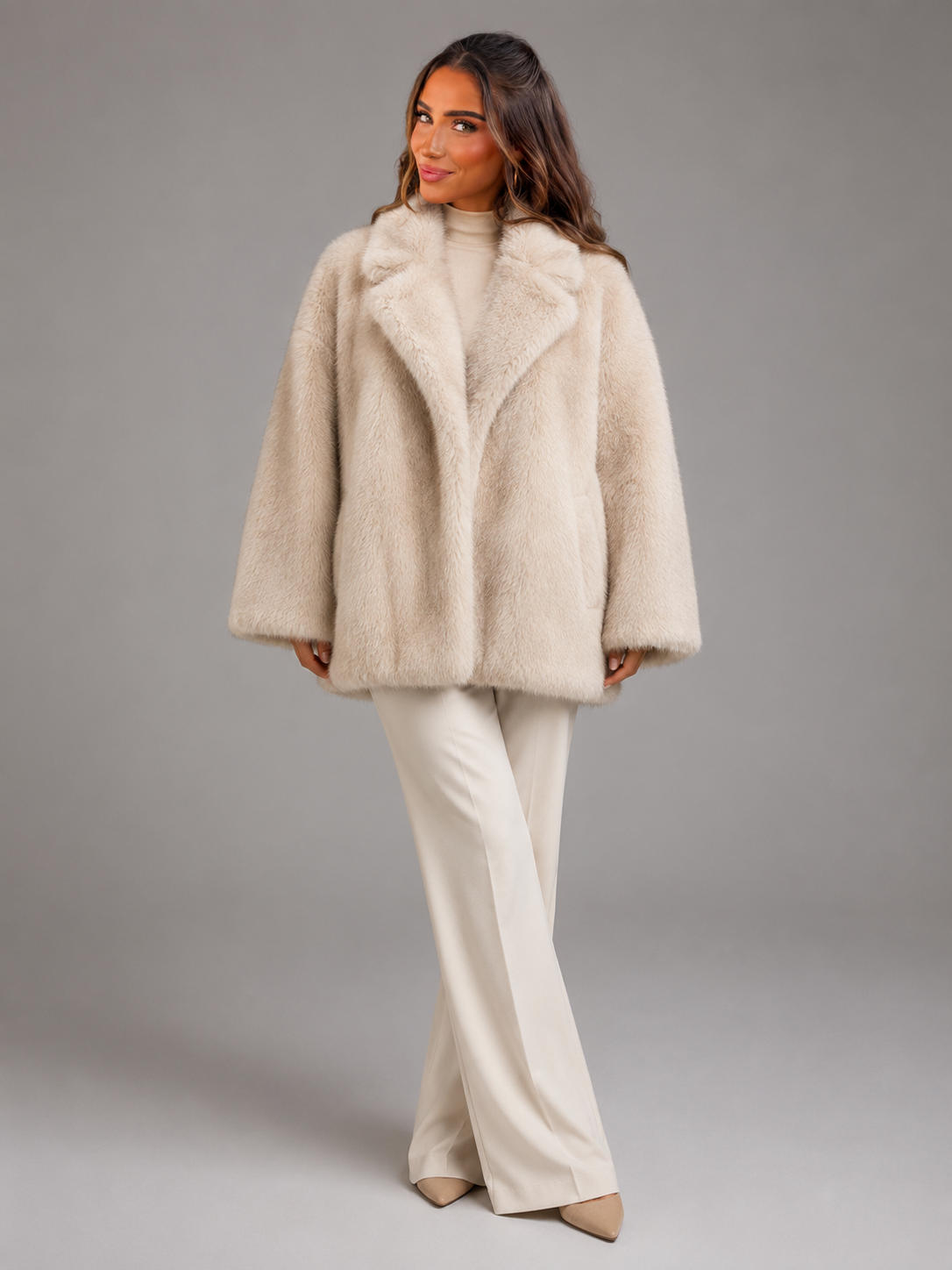 Women's Oversized Faux Fur Coat with Button Front, view 1 of 7