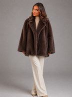 Women's Oversized Faux Fur Coat with Button Front, view 6 of 7
