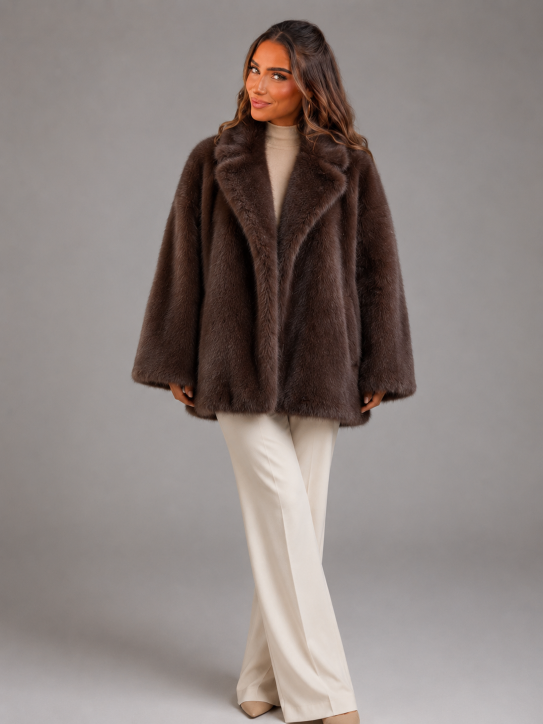Women's Oversized Faux Fur Coat with Button Front, view 6 of 7
