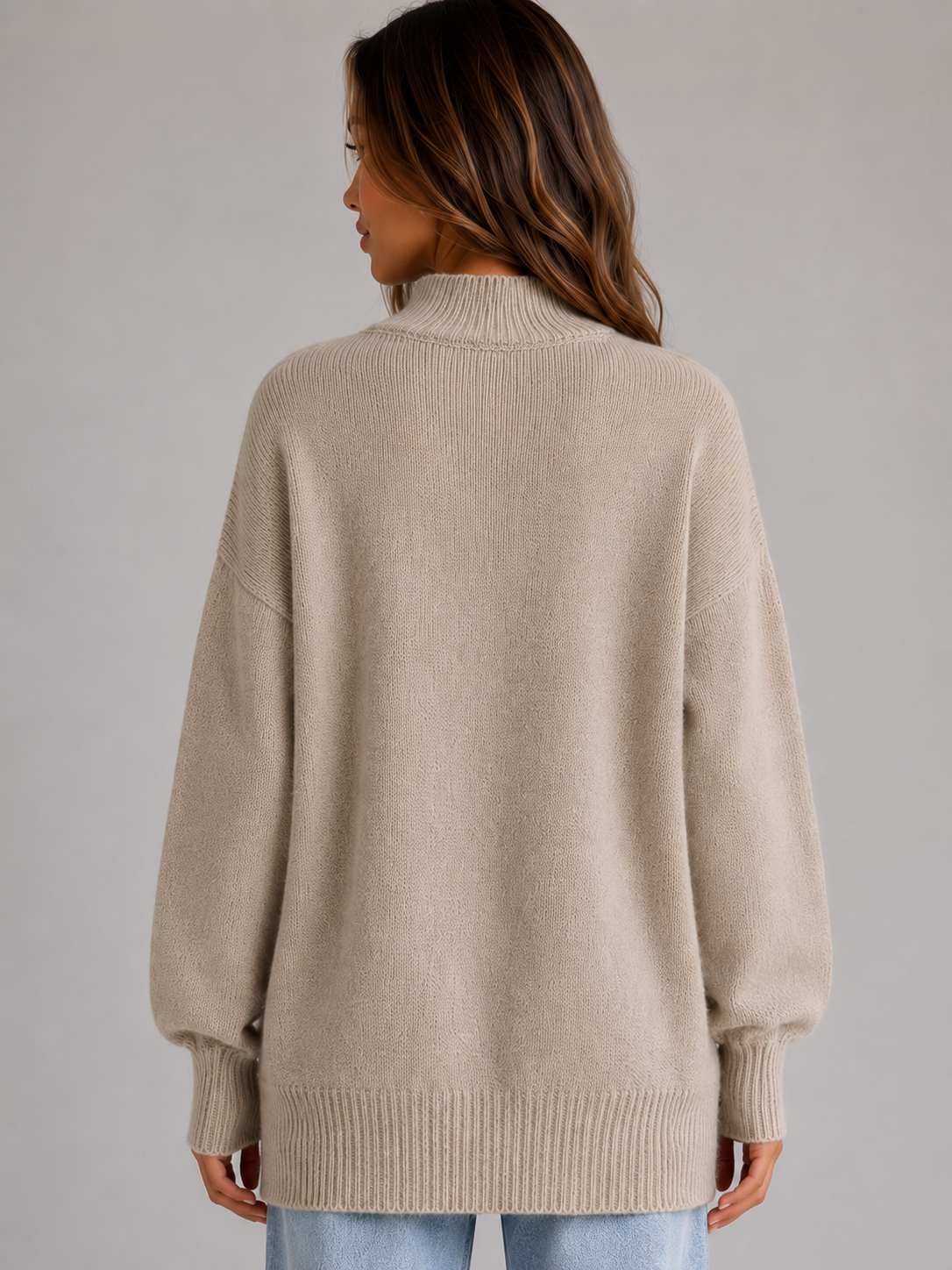 Alternate product view 2 of women's Oversized Knit Jumper with high neck longline fit.