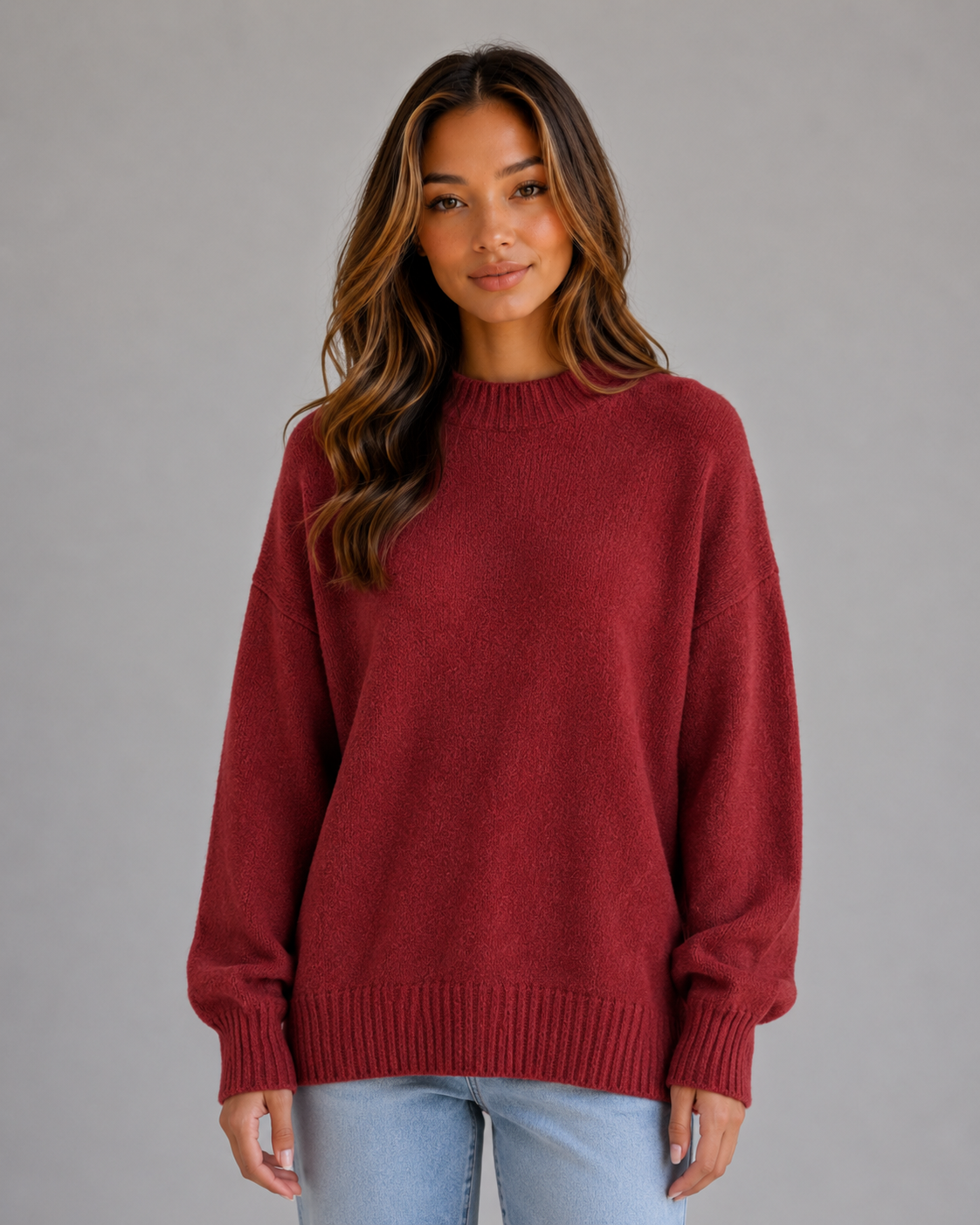 Alternate product view 7 of women's Oversized Knit Jumper with high neck longline fit.