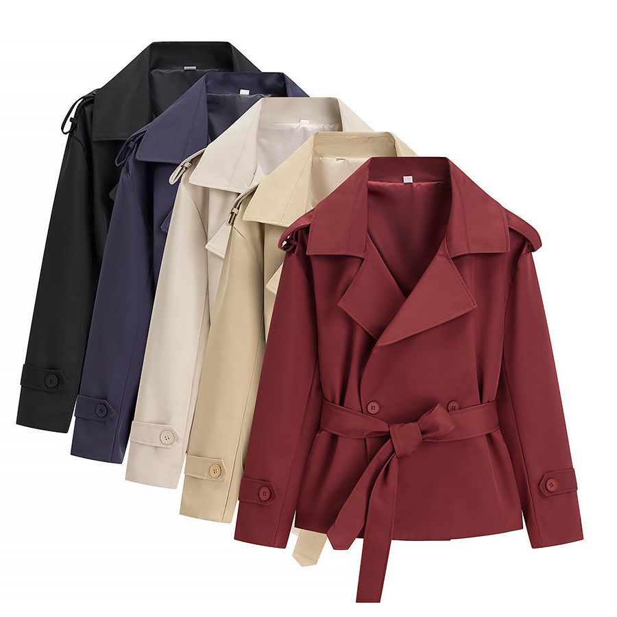 Alternate product view 2 of women's Oversized Short Trench Coat Belt Tie.