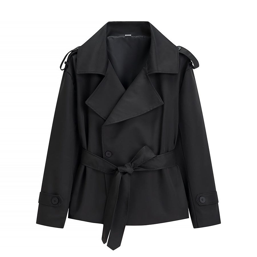 Alternate product view 4 of women's Oversized Short Trench Coat Belt Tie.