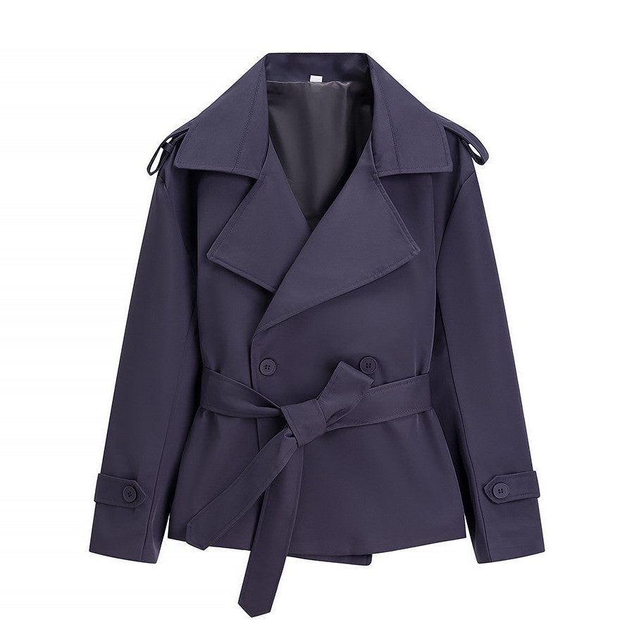 Alternate product view 5 of women's Oversized Short Trench Coat Belt Tie.