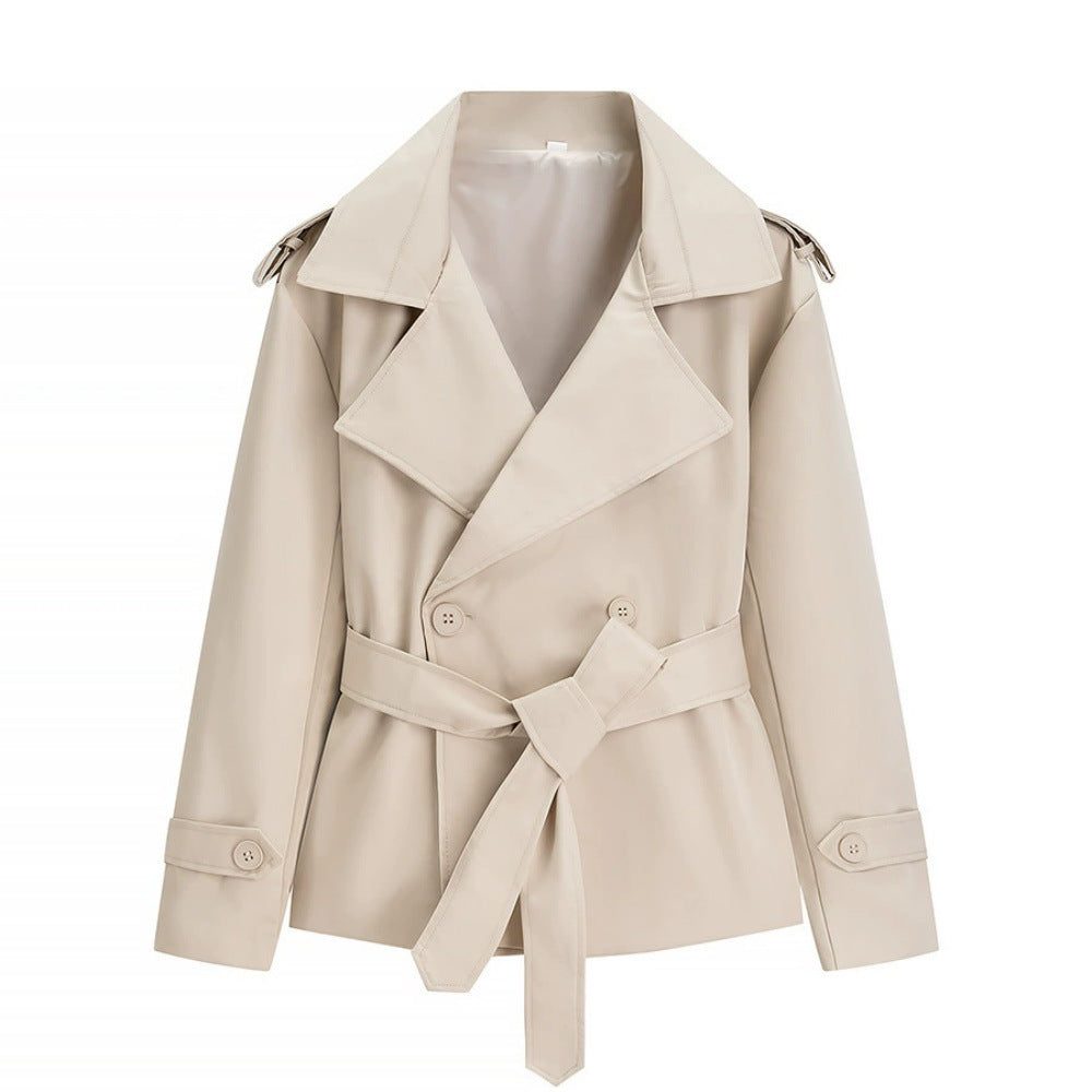 Alternate product view 6 of women's Oversized Short Trench Coat Belt Tie.