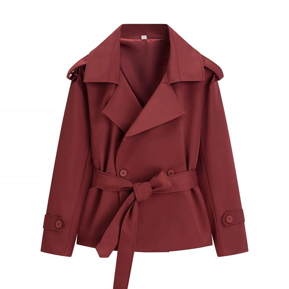 Alternate product view 7 of women's Oversized Short Trench Coat Belt Tie.