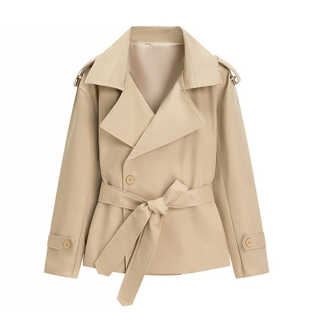 Alternate product view 8 of women's Oversized Short Trench Coat Belt Tie.
