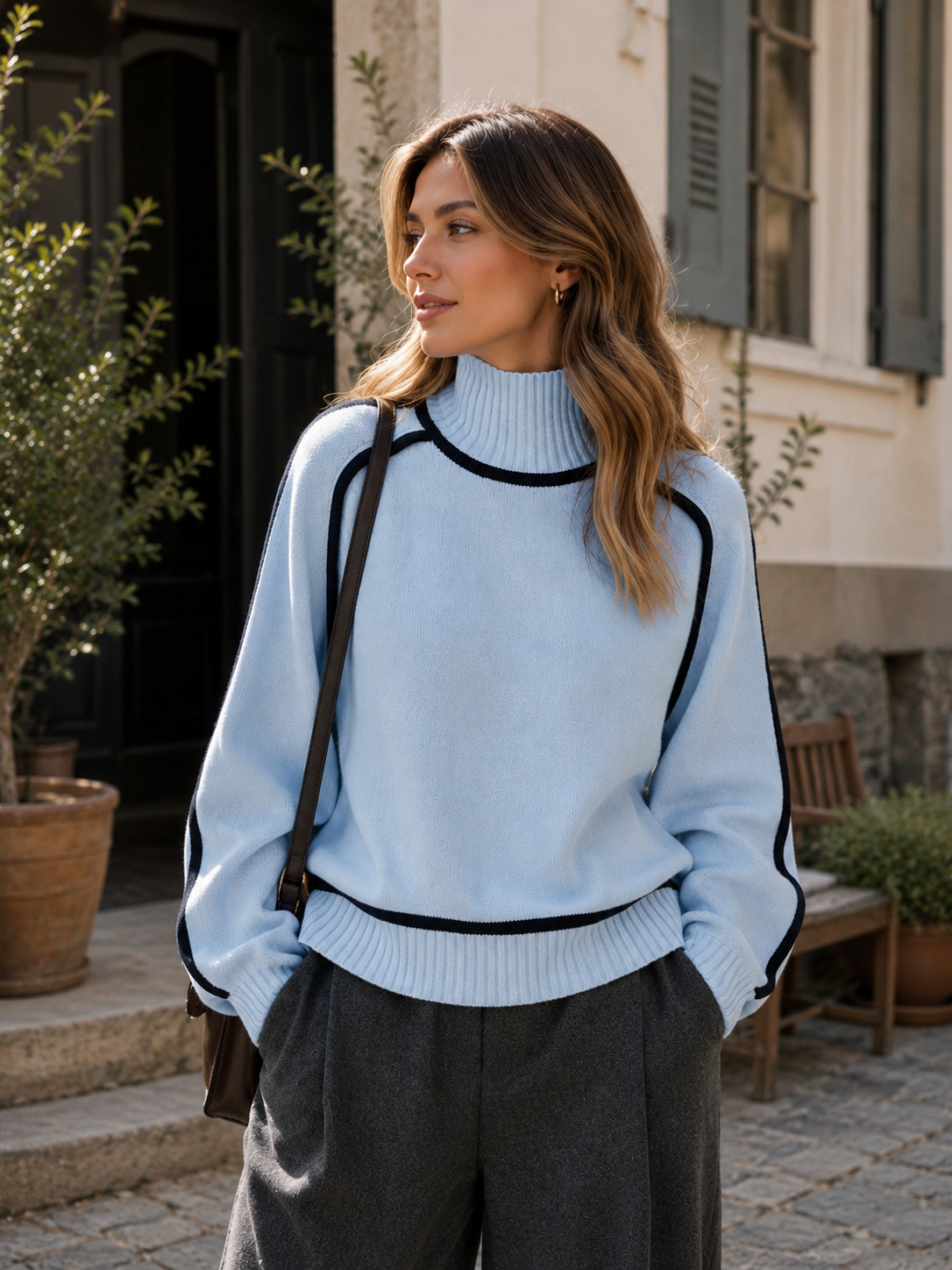 Alternate product view 14 of women's Oversized Sweater with ribbed roll neck relaxed fit.