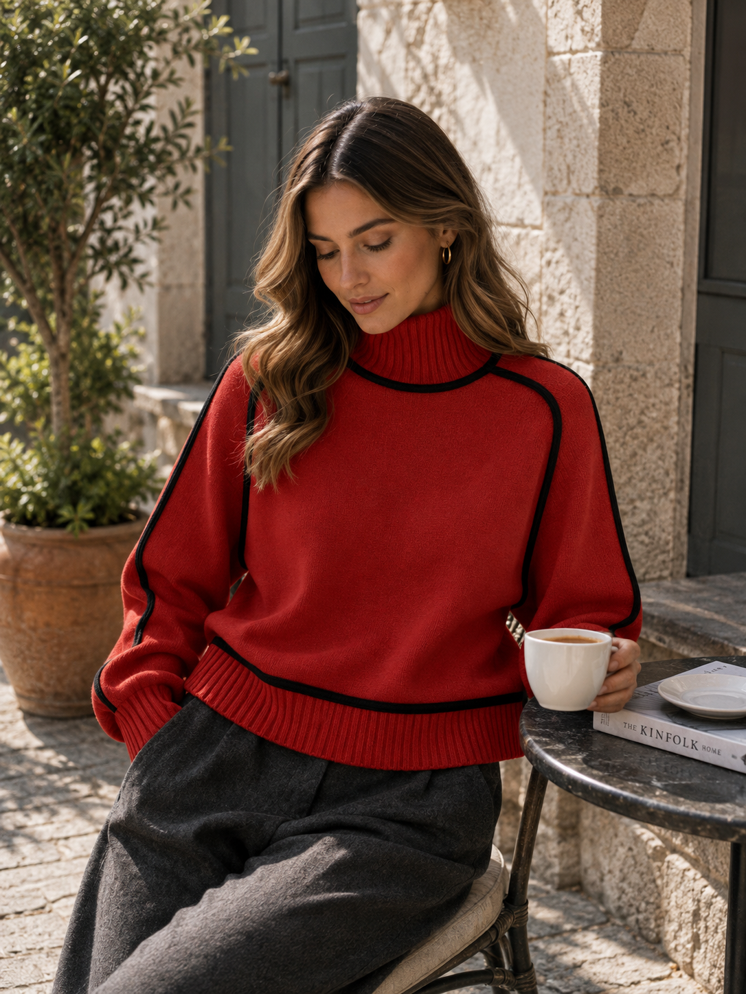 Alternate product view 16 of women's Oversized Sweater with ribbed roll neck relaxed fit.