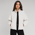 Women's Polka Dot Bomber Jacket with Cropped Zip-Up Fit, view 1 of 9