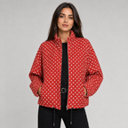 Women's Polka Dot Bomber Jacket with Cropped Zip-Up Fit, view 8 of 9