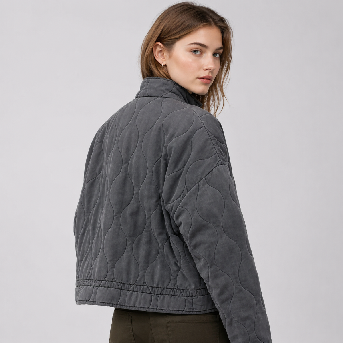Women's Quilted Funnel Neck Jacket with Patch Pockets, view 2 of 10