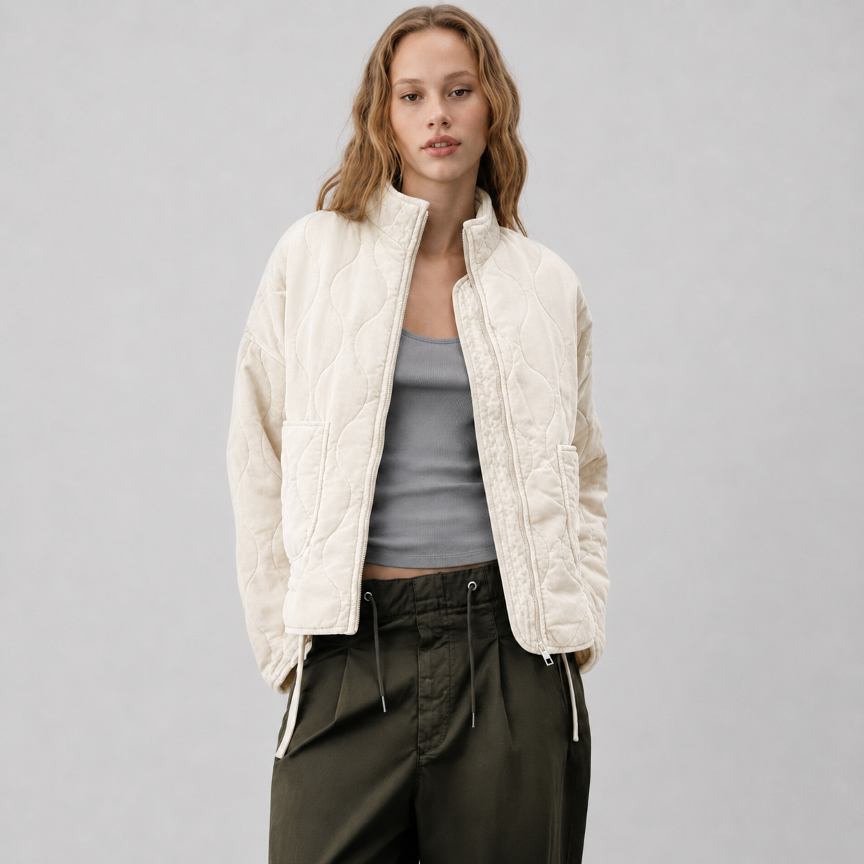 Women's Quilted Funnel Neck Jacket with Patch Pockets, view 3 of 10