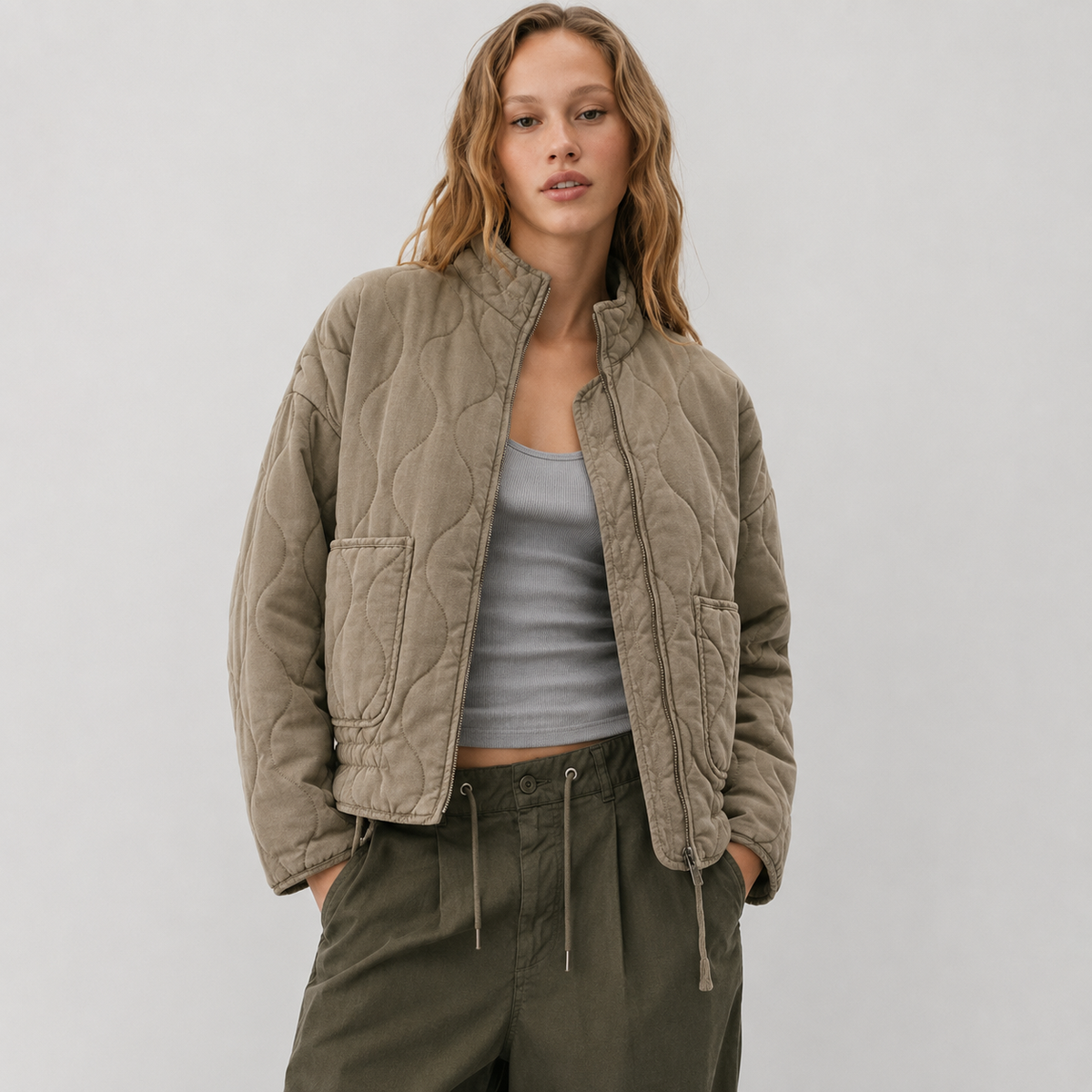Women's Quilted Funnel Neck Jacket with Patch Pockets, view 5 of 10