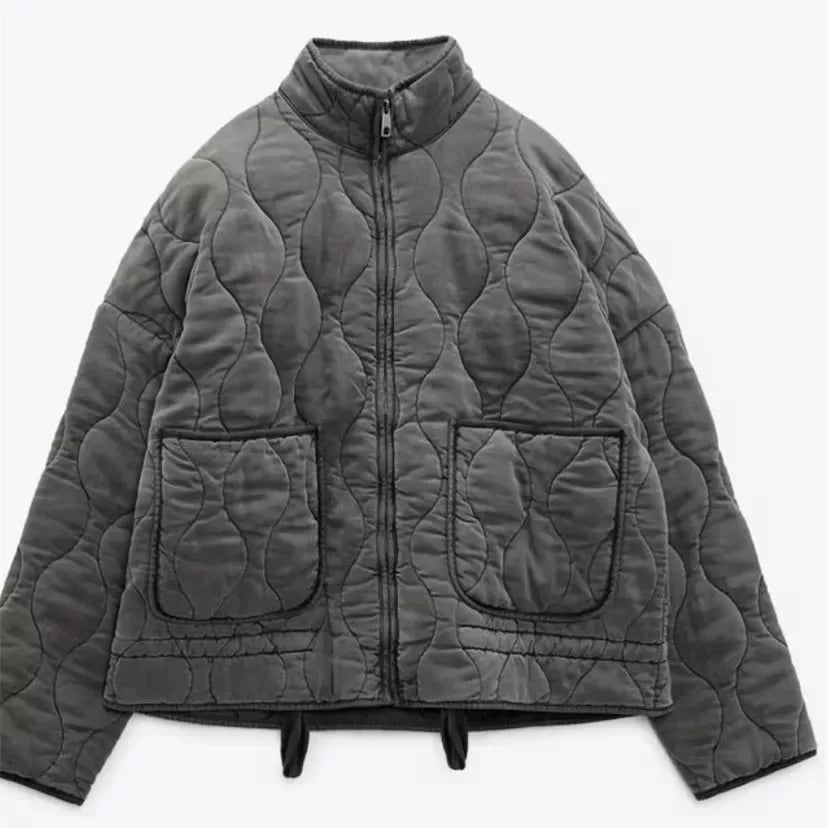 Women's Quilted Funnel Neck Jacket with Patch Pockets, view 7 of 10