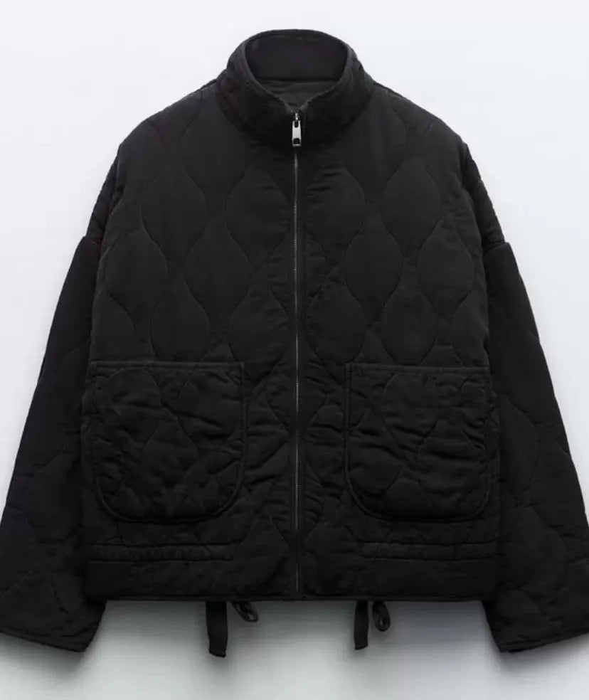 Women's Quilted Funnel Neck Jacket with Patch Pockets, view 8 of 10