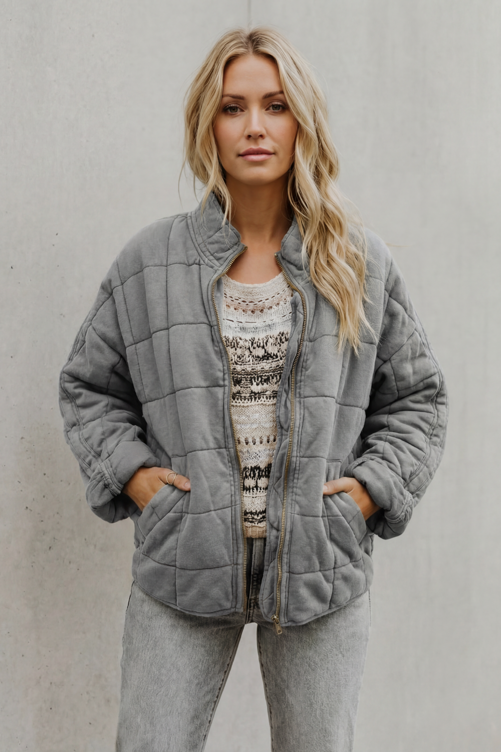 Women's Quilted Jacket with Funnel Neck Design, view 4 of 11