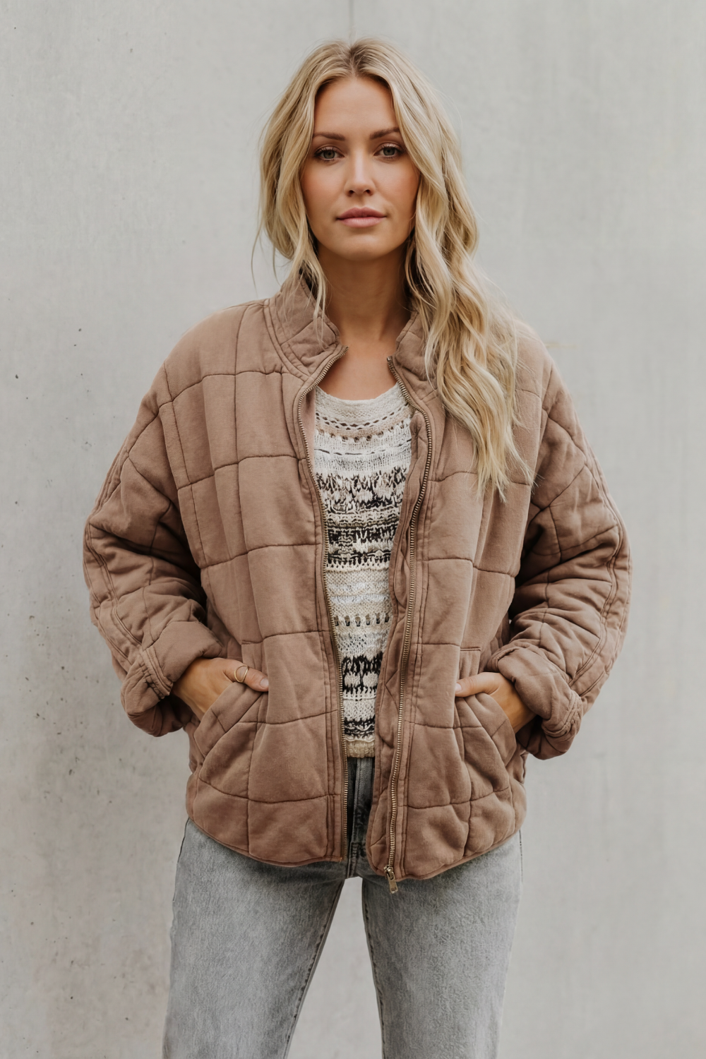 Women's Quilted Jacket with Funnel Neck Design, view 5 of 11