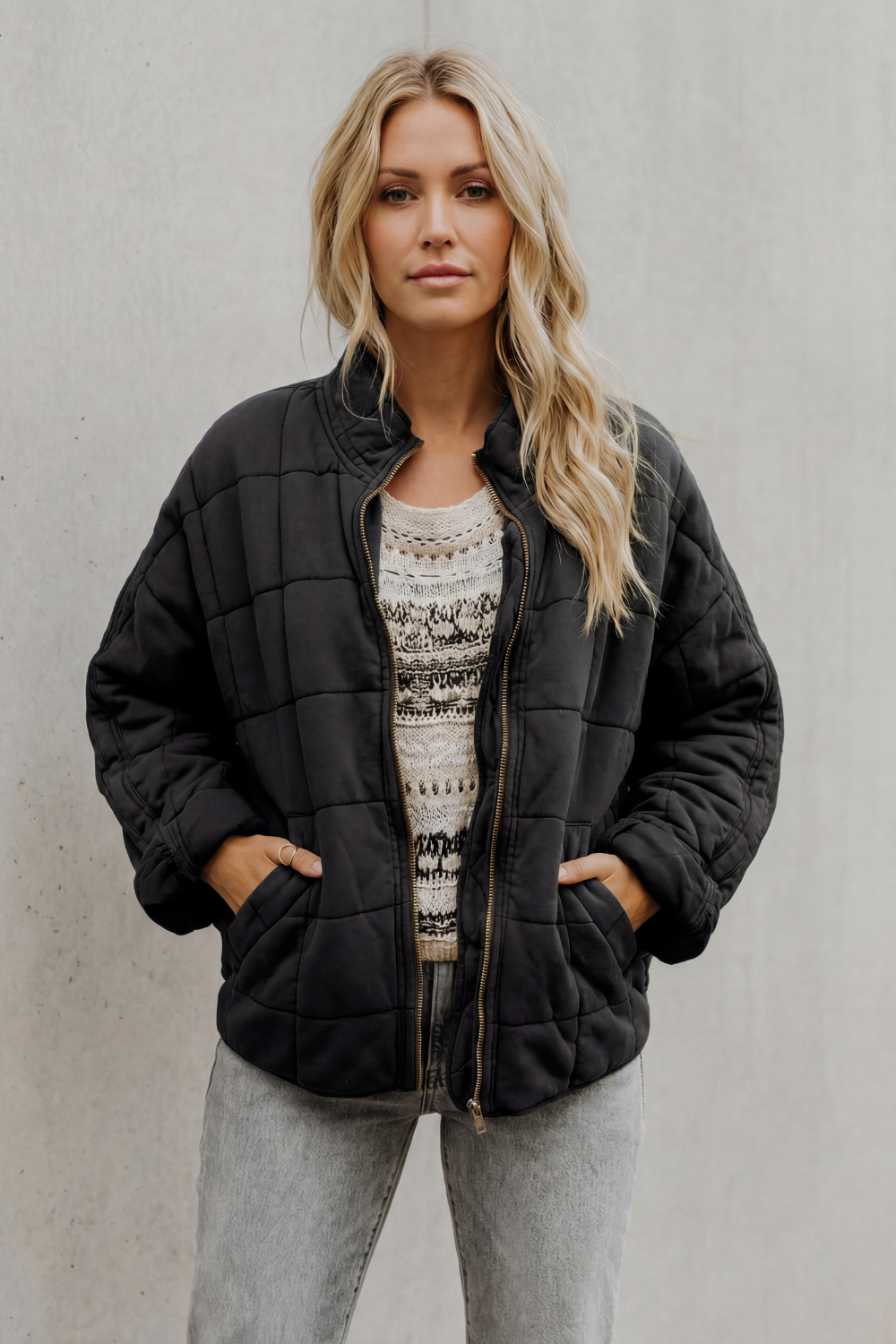 Women's Quilted Jacket with Funnel Neck Design, view 7 of 11