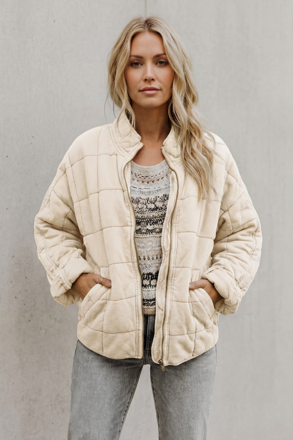 Women's Quilted Jacket with Funnel Neck Design, view 9 of 11